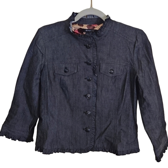 Sandro Denim Ruffle Jacket Size SP - Picture 1 of 6